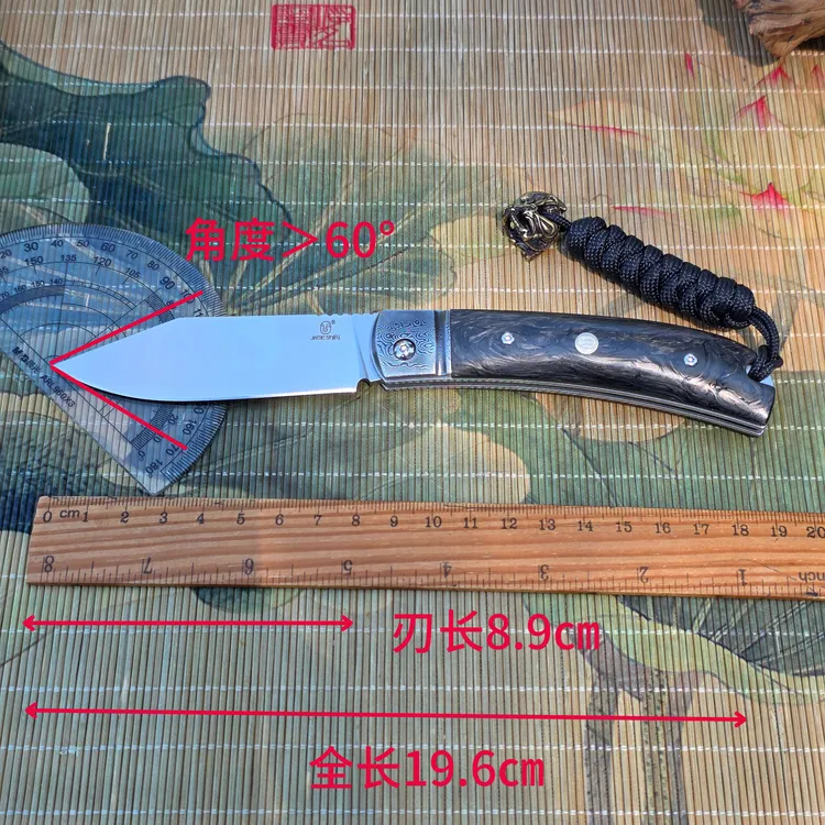 天狼M390粉末钢粉末钢碳纤维柄植鞣皮刀套简师傅作