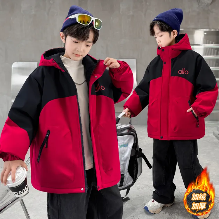 男童加绒加厚派克服外套棉服冬季中大童帅气韩版棉衣儿童上衣男孩