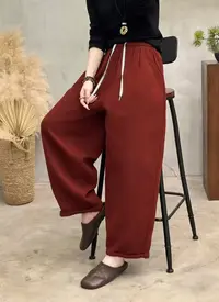 902棉纱加绒加厚大码裤子  松紧腰抽绳纯色百搭休闲百128长度96