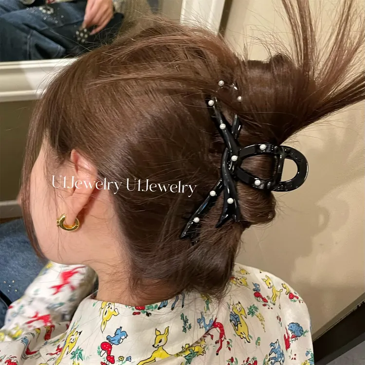 芭蕾少女~黑白波点蝴蝶结抓夹甜美百搭高级感盘发夹子发爪鲨鱼夹