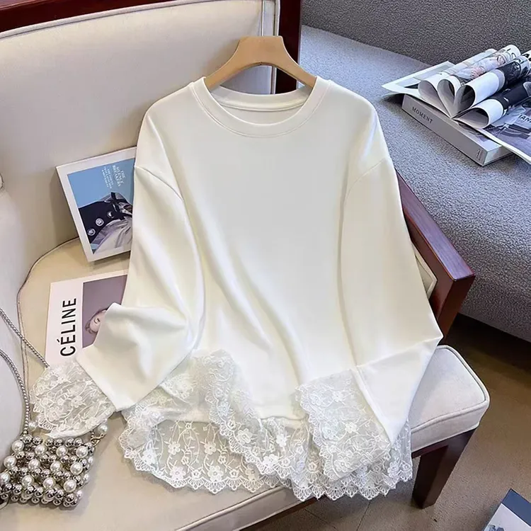 欧货2026新款秋冬蕾丝加绒白色遮屁股打底衫女内搭长袖t恤上衣潮