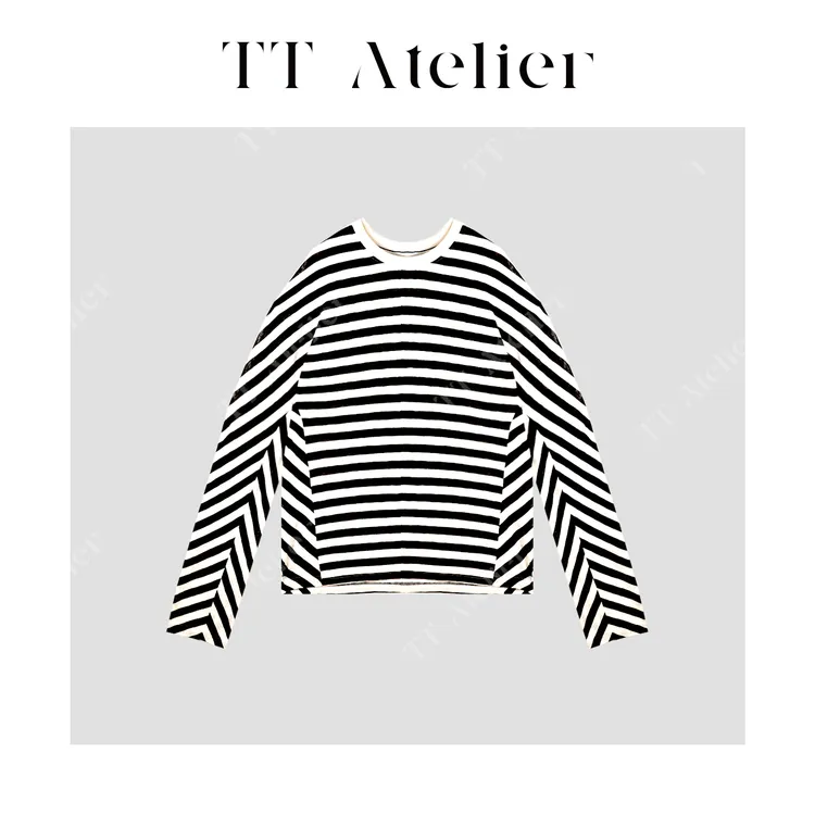 TT设计师【交织】春夏时尚百搭休闲圆领条纹蝙蝠袖T恤TT190068