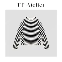 TT设计师【交织】春夏时尚百搭休闲圆领条纹蝙蝠袖T恤TT190068