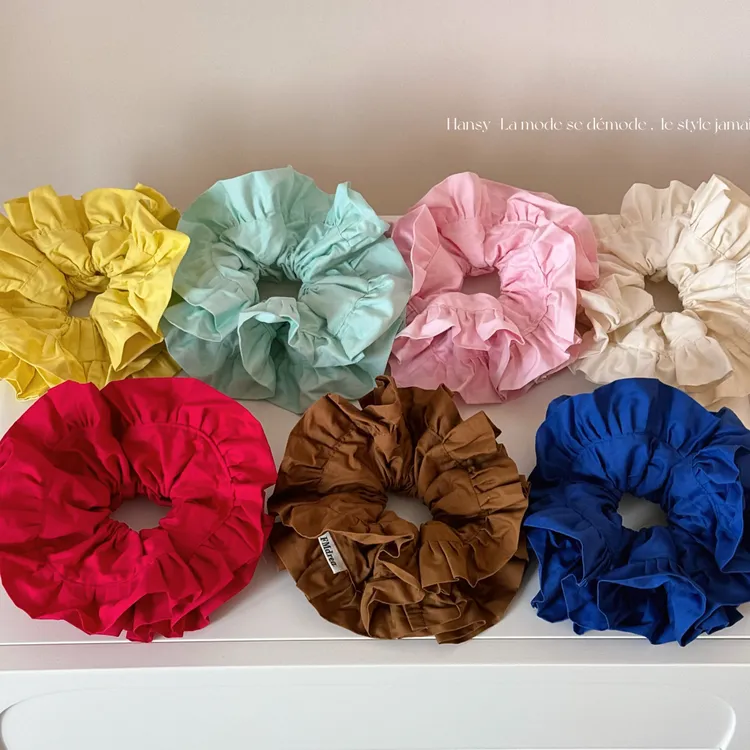 法式褶皱荷叶边大肠发圈芭蕾风大号双层缎面丸子头发绳发饰女款