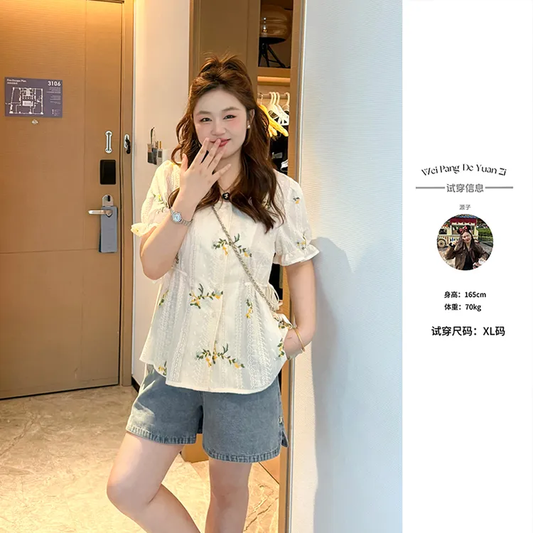 楠序【小别致】源子微胖女装 2025年夏装新品气质国风衬衫YZ36658