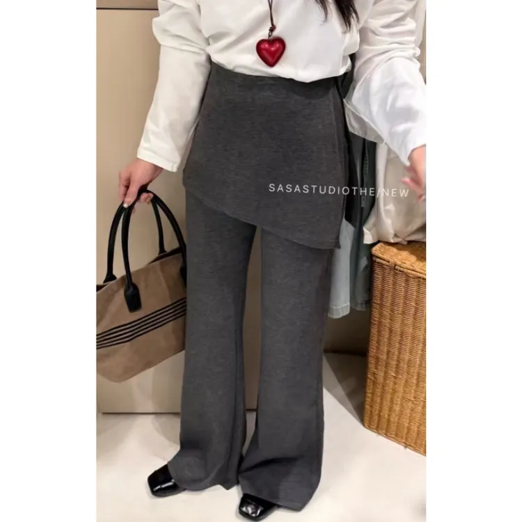 秋冬加绒加厚韩系时尚显瘦微喇裤女大码胖mm梨形假两件屁帘休闲裤