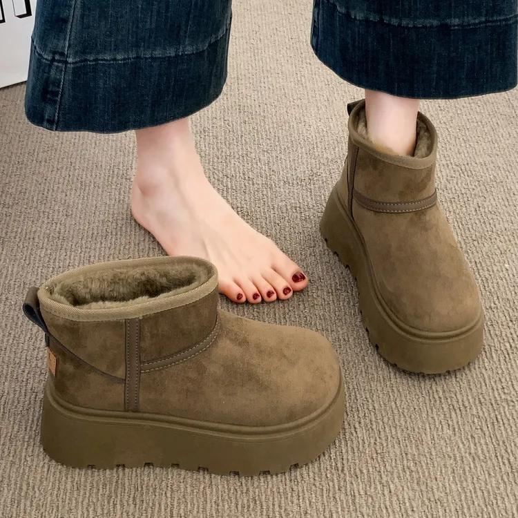 桑坡厚底雪地靴女2025新款冬季加绒加厚女鞋子增高面包鞋保暖棉鞋