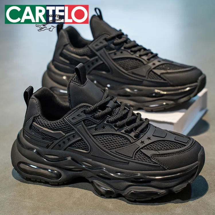 卡帝乐鳄鱼男鞋夏季透气网面鞋厚底休闲运动鞋潮流黑武士老爹潮鞋