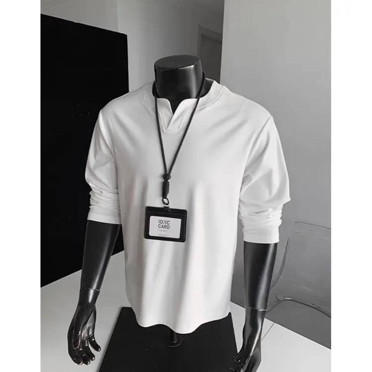 美式休闲V领长袖T恤男士秋冬内搭保暖德绒打底衫纯色宽松套头上衣