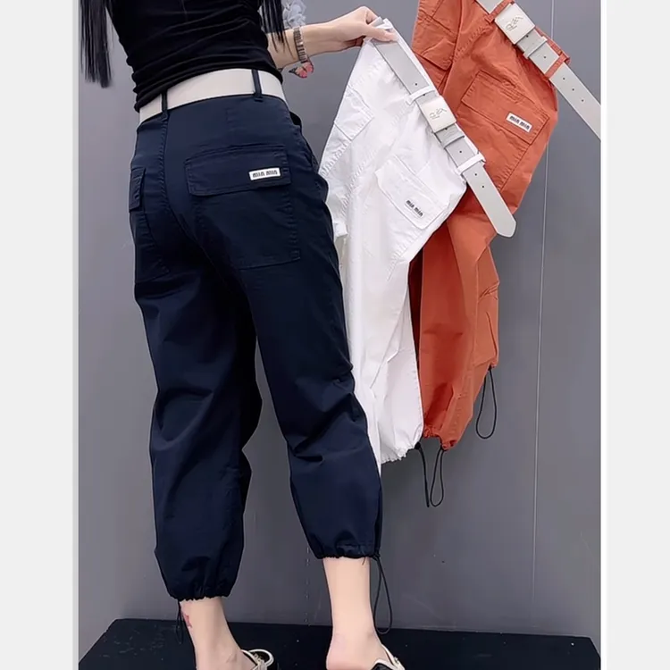 2025夏季九分新款休闲洋气时尚哈伦牛仔弯刀显瘦宽松薄款