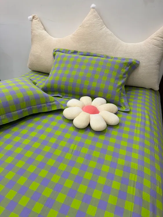 （单床单）全棉水洗棉床单单件纯棉简约学生格子宿舍双人全棉被单