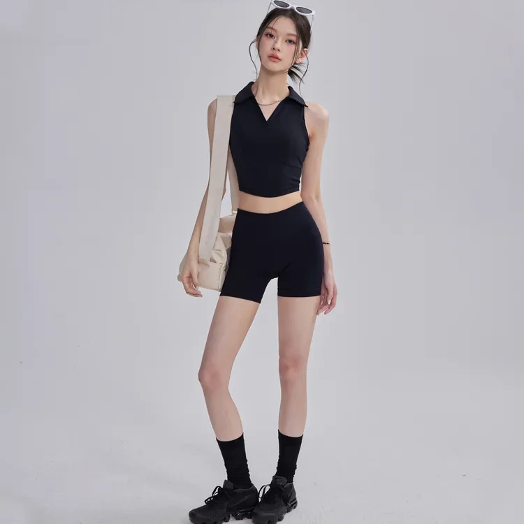 【云端贝壳】聚拢V领瑜伽背心外穿含胸垫运动内衣女短款时尚健身衣