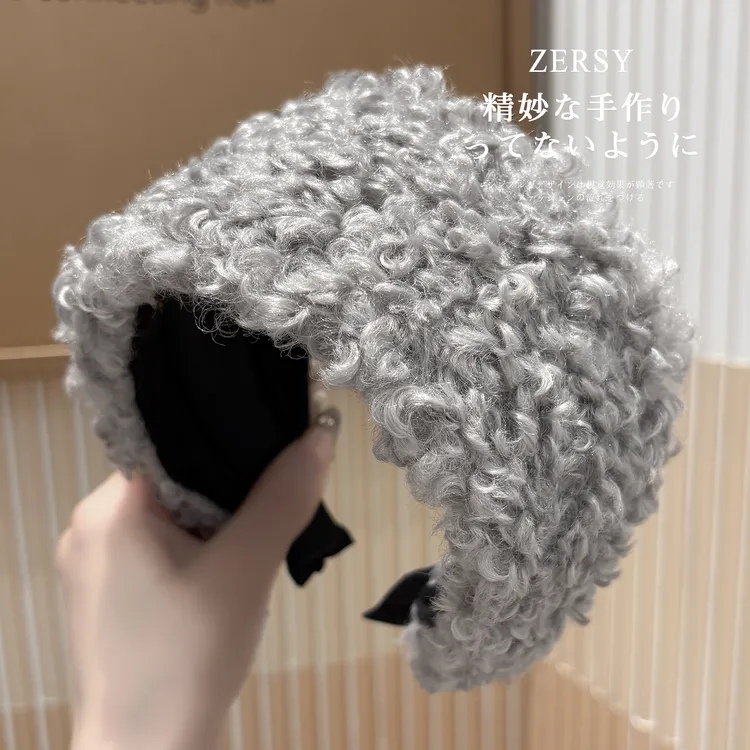 秋冬高颅顶羊羔毛绒加厚发箍女高级感洋气时尚宽边压发卡洗脸头箍