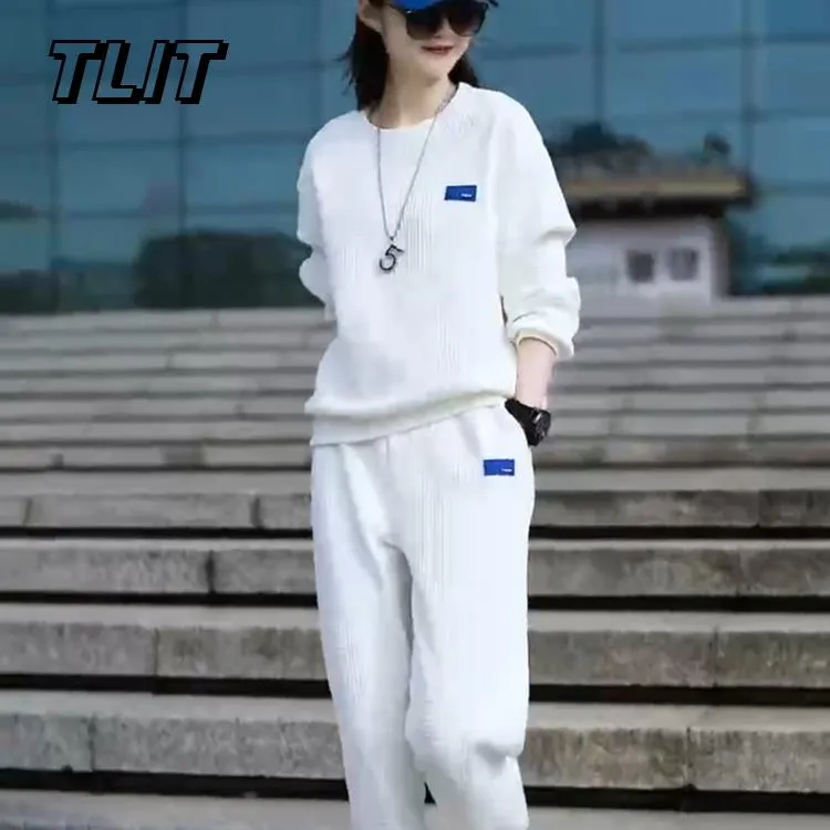 TLIT休闲运动套装女2025新款宽松时尚减龄卫衣洋气显瘦长裤两件套