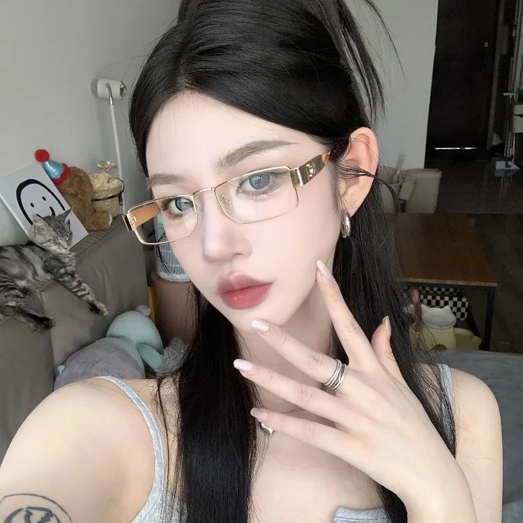 韩版金属银色方框素颜眼镜框可配度数近视女款防蓝光平光镜高智感
