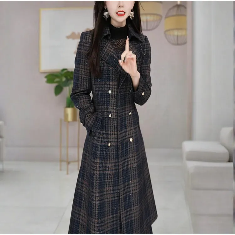 2025秋季时尚高端格子呢子大衣简约通勤时尚新款秋冬冬季气质女款