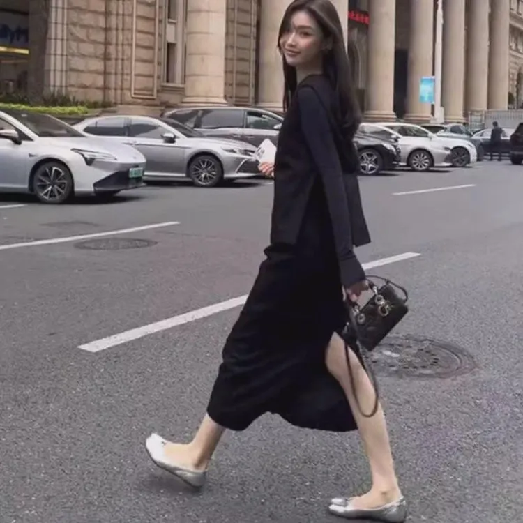 黑色马甲小香风套装裙2024早春新款韩剧女主穿搭气质名媛两件套女