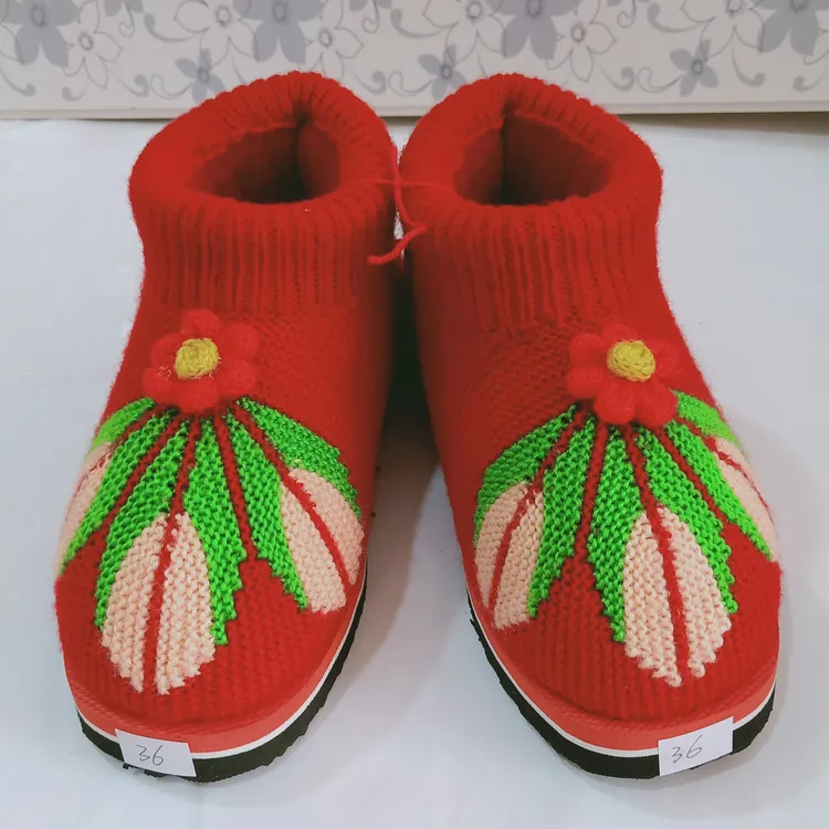 三倍加厚纯手工编织男女款毛线棉拖鞋保暖实用