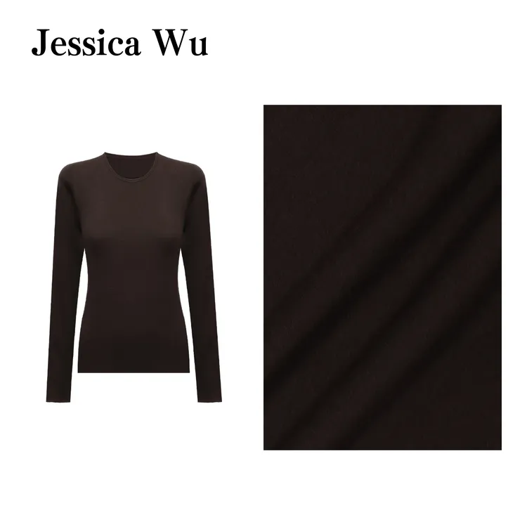 JESSICA WU休闲百搭基础款羊绒卷边领针织长袖打底衫2579S10006