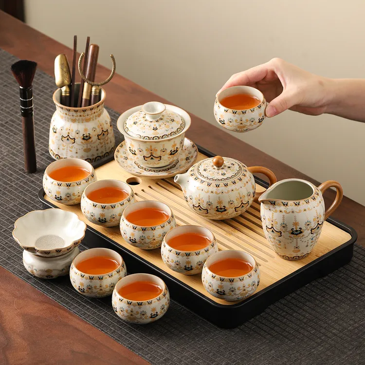 汝窑功夫茶具套装西施壶盖碗高档中式家用2025新款办公室泡茶整套