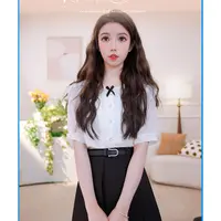 慕兔法式温柔蝴蝶结设计蕾丝拼接衬衫上衣2025夏季新款显瘦短袖潮