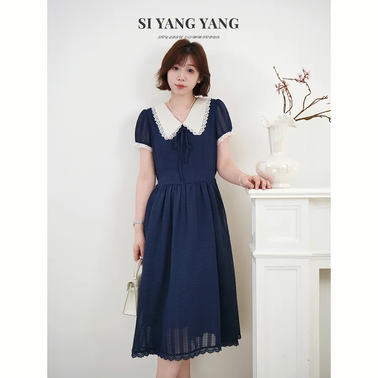 斯洋洋SIYANG泡泡格撞色透气轻薄精致减龄连衣裙LYQ507A013SYY
