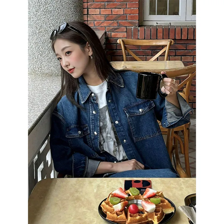 蓝色美式复古牛仔外套女2025秋季新款独特超好看休闲长袖开衫上衣