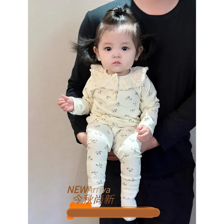 2025新款婴幼儿家居服女宝宝衣服春秋款洋气时髦花边领睡衣套装秋