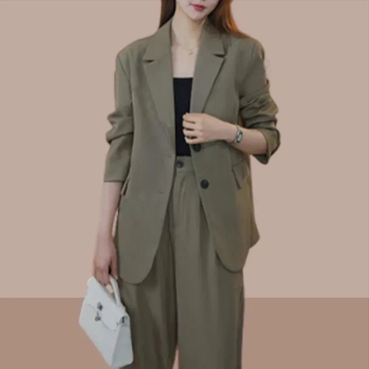 宽松西装外套搭配直筒长裤西服裤子两件套女2025春季搭配时尚套装