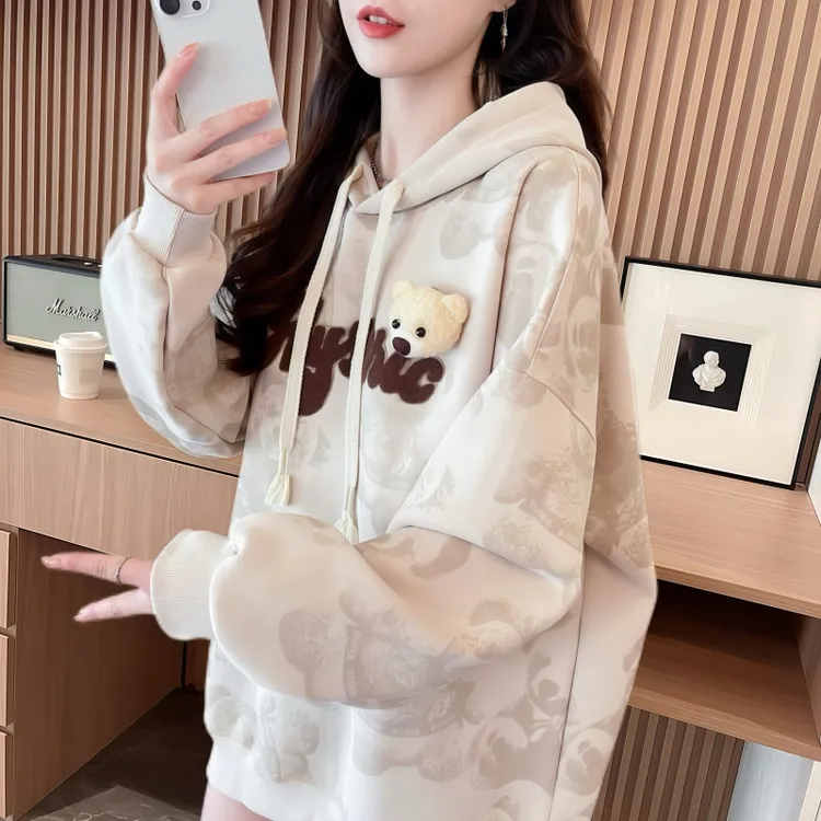 女童秋冬季新爆薄厚款卫衣女外套春秋冬加绒韩版宽松百搭学生卫衣