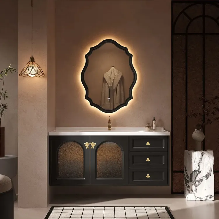 【设计师款天使之翼】法式橡胶木烤漆陶瓷一体盆浴室柜耐用防潮防水