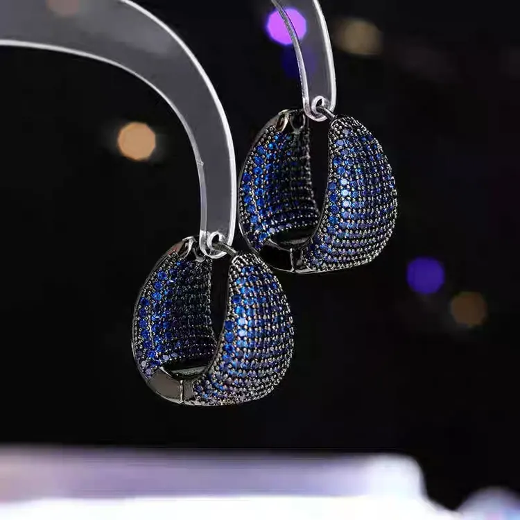 铜合金耳饰 欧美高级感耳饰奢华耳环内外满锆镶嵌重工水滴形耳扣