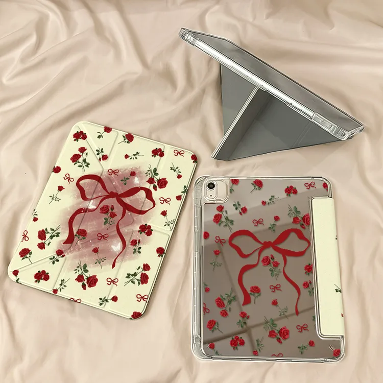 【3+Y折镜面亚克力】复古玫瑰苹果ipad11平板保护套小米8华为air7硬