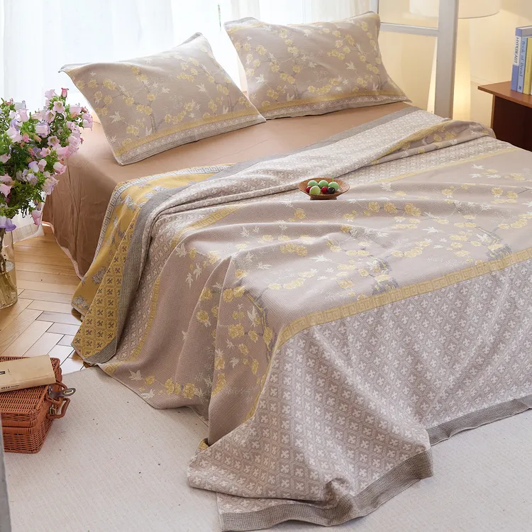 100%纯棉纱布双人床盖毯简约午睡全棉毛巾被高级轻奢空调毯