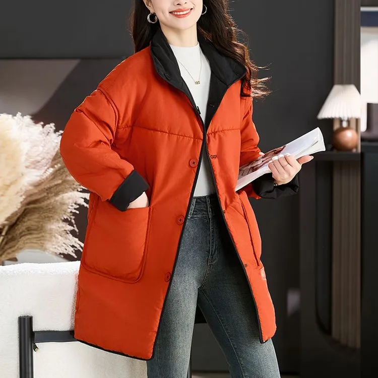 2211秋冬新款2024宽松休闲时尚加厚两面穿棉衣外套女