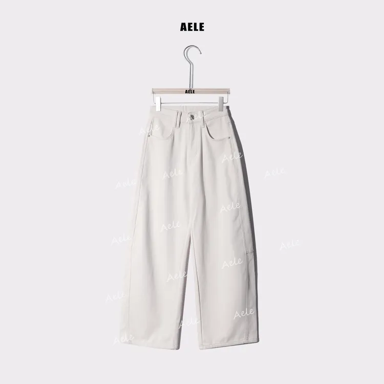 AELE【小月亮】纯色加绒设计感显瘦直筒牛仔裤 K855 3220 AD