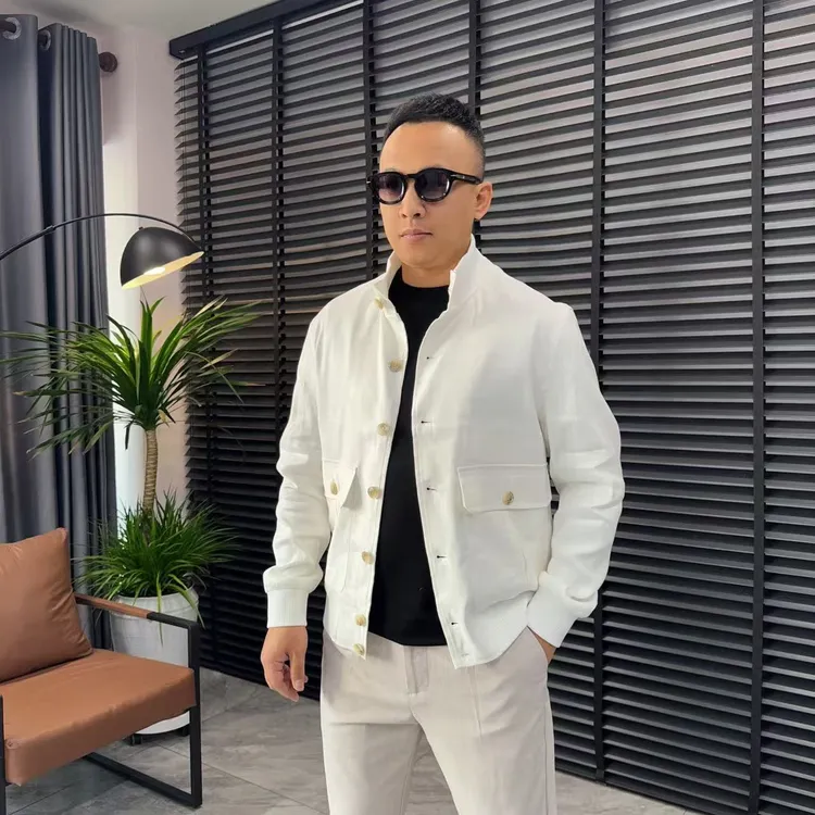 张先生欧货•6668春秋款男士轻奢商务休闲简约亚麻混纺立领夹克