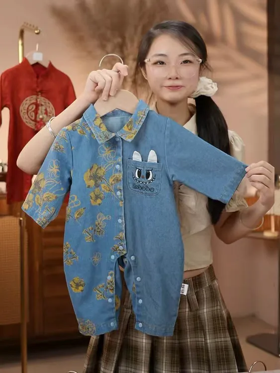 【赤子花语】婴儿秋季连体衣男女宝宝长袖新生儿秋装长袖牛仔外出服