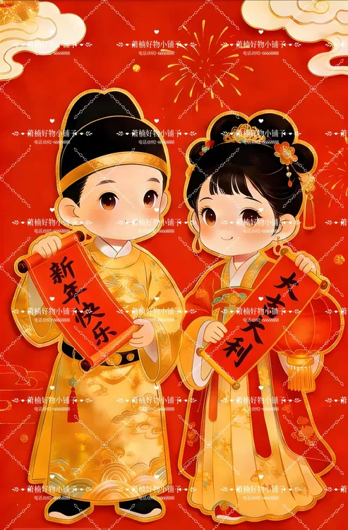 2026年最新款正本清源汉服年画娃娃门神年画娃娃新年贴纸喜庆可爱