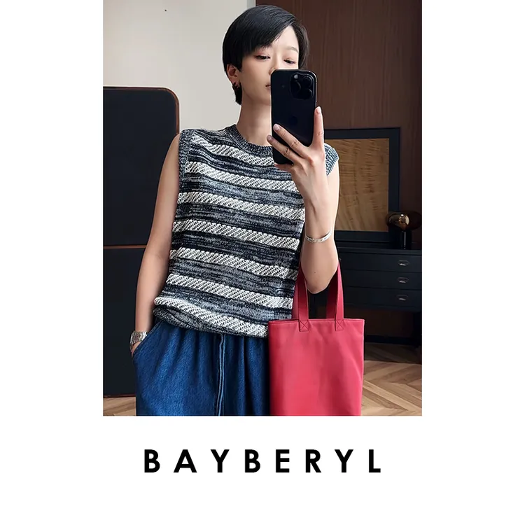 BAYBERYL老贝老花背心*和纸时尚夏圆领无袖针织衫ZZS5E0602-5/29
