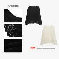 YUNSHUIHE/云水禾新中式国风针织蕾丝花边镂空上衣