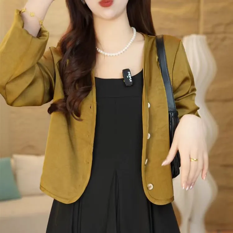 8086长袖女短款直下摆薄款夏季短外套气质宽松网红圆领上衣时尚