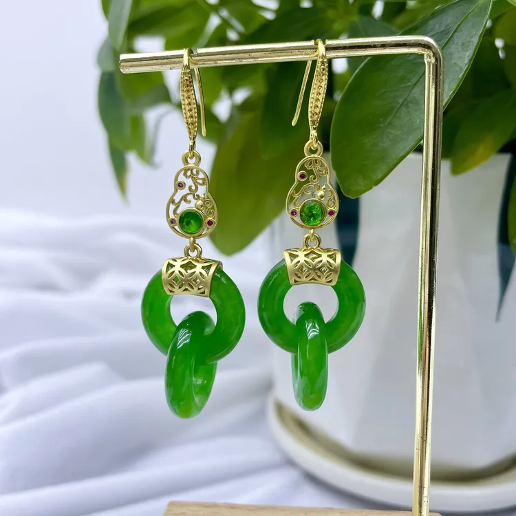 合金耳饰 绿色环环相扣女款保色防过敏耳坠民族风耳环时尚个性5