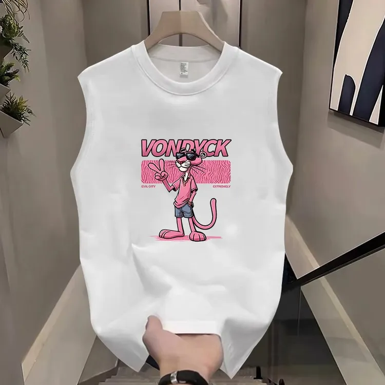 印花男套头夏季美式纯棉修身背心圆领个性时尚男士白色百搭潮流  