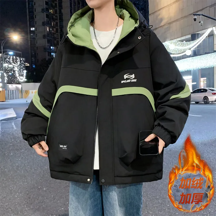 秋冬加绒加厚连帽外套男生工装休闲宽松防寒保暖夹克潮流百搭上衣