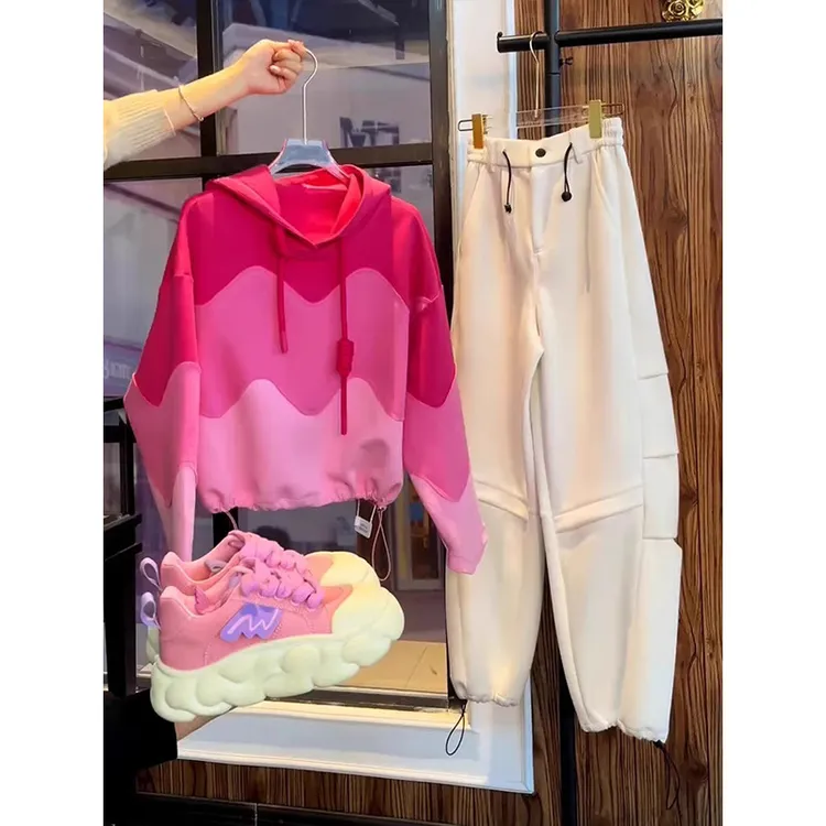 多巴胺撞色连帽运动卫衣女2025春秋新款时尚宽松显瘦休闲长袖上衣