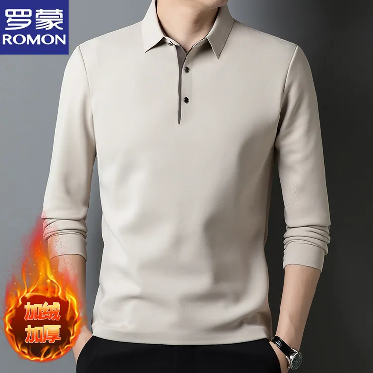 罗蒙秋冬加绒加厚男士长袖T恤打底衫翻领休闲亲肤POLO衫休闲商务