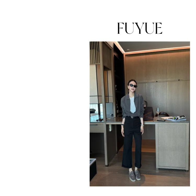 FUYUE赴约  黑色自制款"百搭裤"直筒烟筒裤显瘦百搭极简老钱风