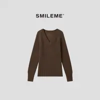 SMILEME【棕茸相契】韩系慵懒风 V 领通勤毛针织衫上衣R5376068