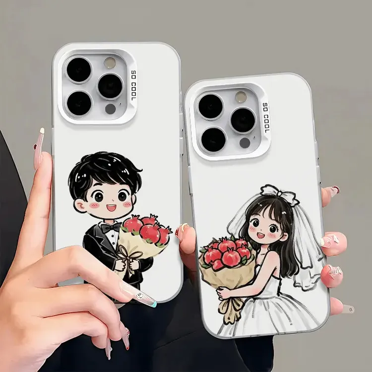 撞色婚纱情侣适用苹果17彩银手机壳iphone16华为小米15vivo防摔14